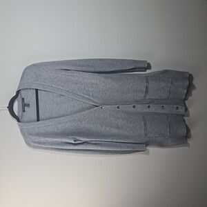 White House Black Market Gray Long Button Up Sweater